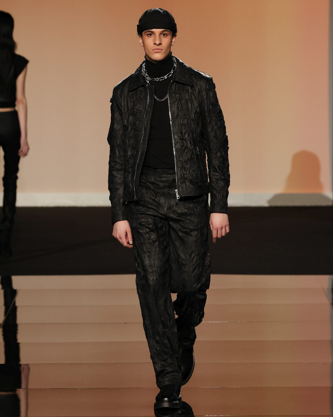 WRINKLED LEATHER BIKER TROUSERS